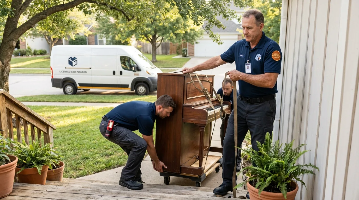 Licensed piano movers securing grand piano in Campbelltown, PA